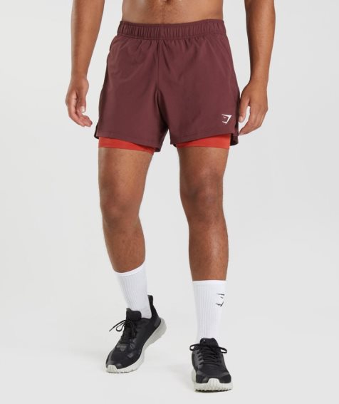 Men's Gymshark Sport 5" 2 In 1 Shorts Burgundy | CA AN0D58